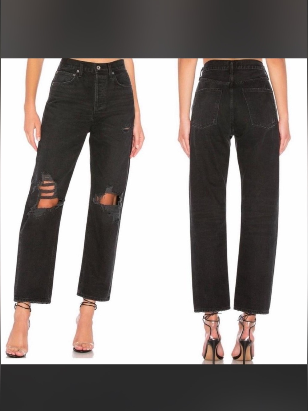 AGOLDE‎ 90s Straight Leg Distressed Destroyed Black Jeans Button Fly Size 27